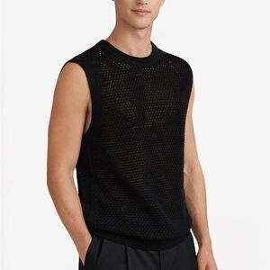 Reiss Dandy Crochet Vest Large Black Sleeveless Cotton Knit Layering NWT